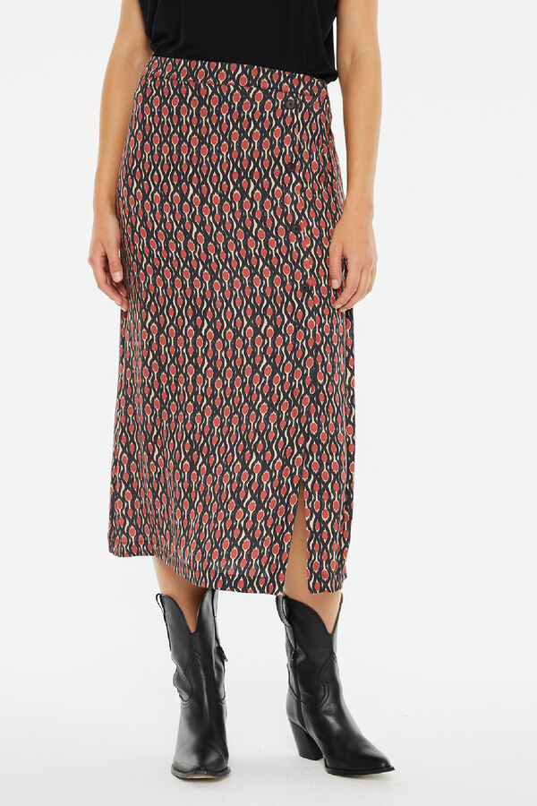 System Action Falda midi estampado geom&eacute;trico botones laterales blanco