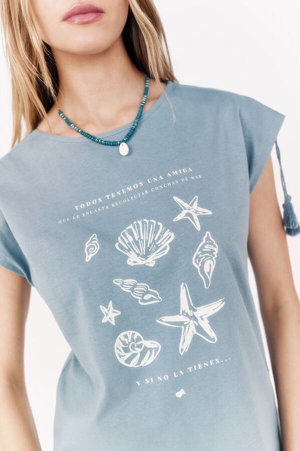 La Vecina Rubia Camiseta "VERANO" manga corta borlas - La Vecina Rubia turquesa