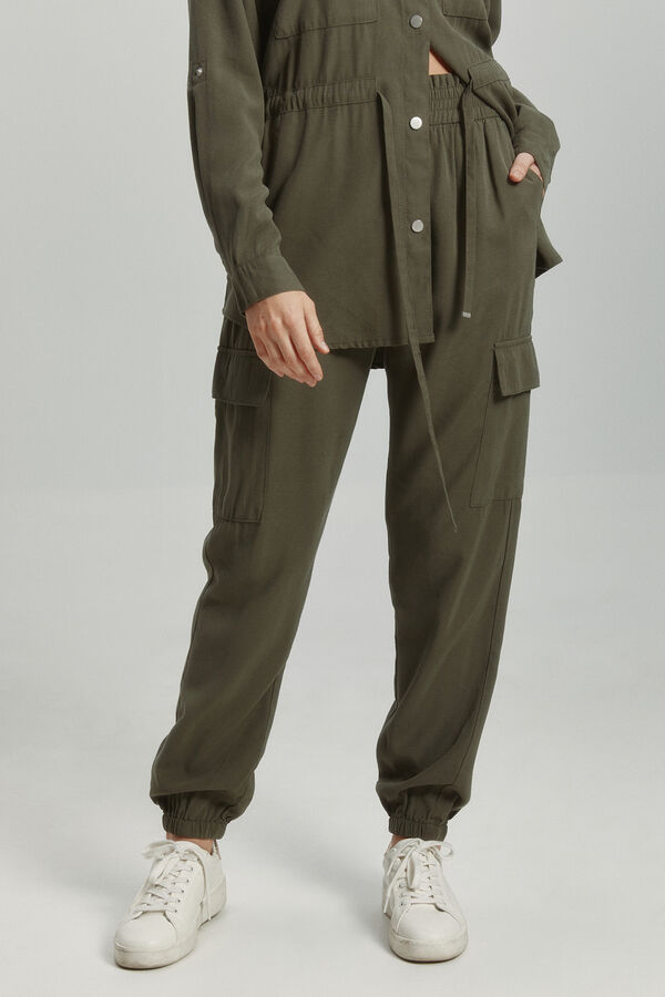 Only Cal&ccedil;a cargo flu&iacute;do de cintura alta cinzento