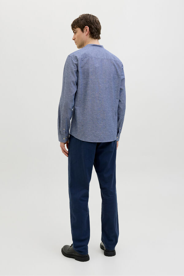 JJ REBEL Camisa cuello mao de lino azul