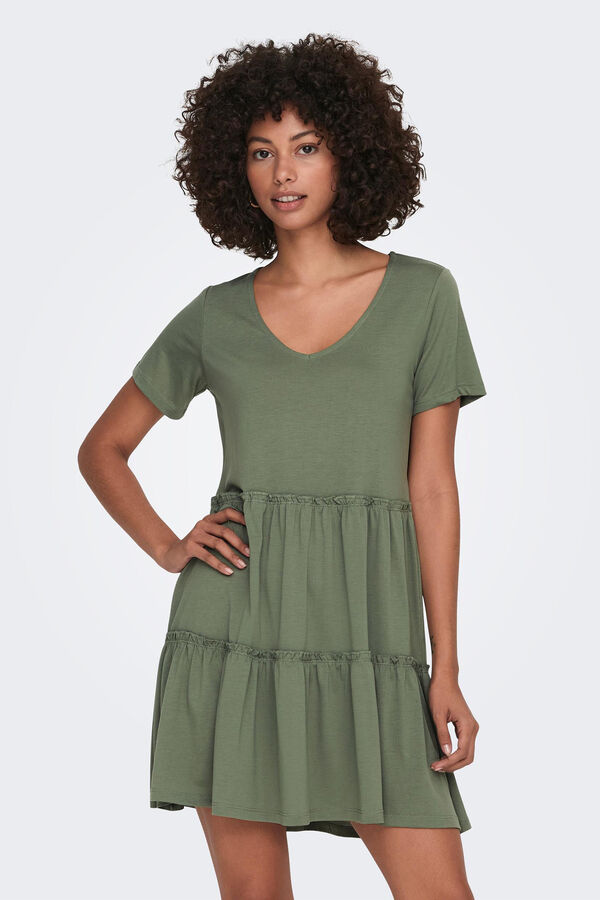 JDY Vestido corto a capas manga corta verde