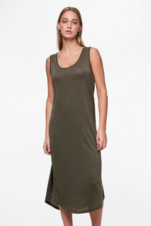 Pieces Vestido midi fluido con lurex verde