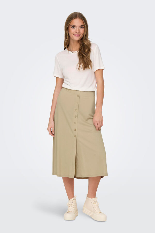 Only Falda midi botones beige