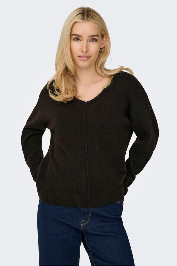 Only Jersey de cuello pico marr&oacute;n