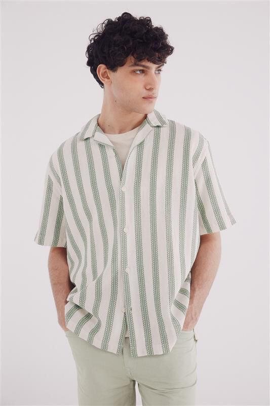 Springfield Camisa de boliche riscas r&uacute;stica de manga curta