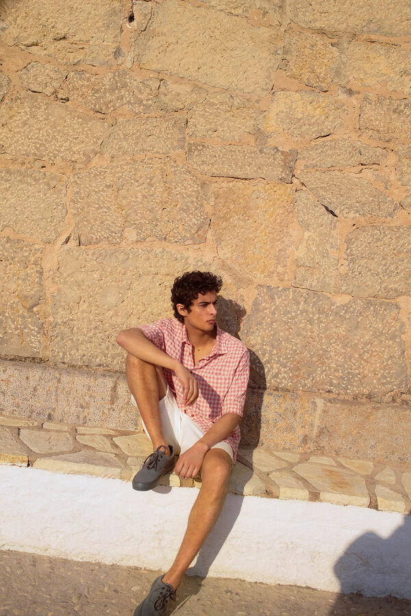 Springfield Camisa xadrez de manga manga curta seersucker vermelho