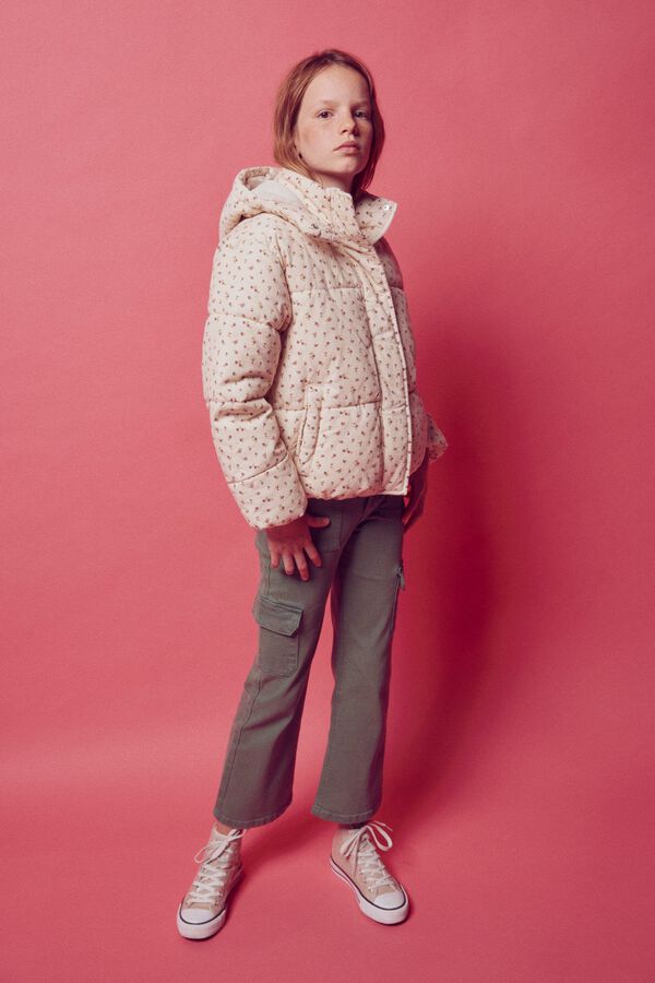 Springfield Kids Chaqueta acolchada pana flores ni&ntilde;a beige