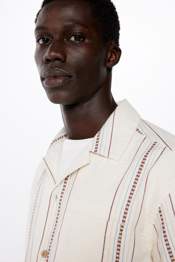 Springfield Camisa manga curta jacquard bordado branco