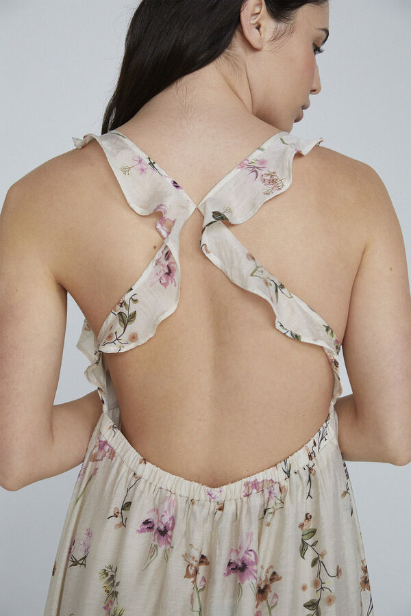 Only Vestido largo volantes beige