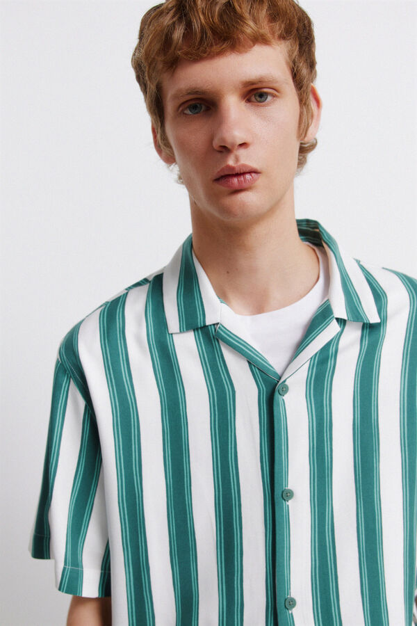 Springfield Camisa de manga curta em viscose &agrave;s riscas verde