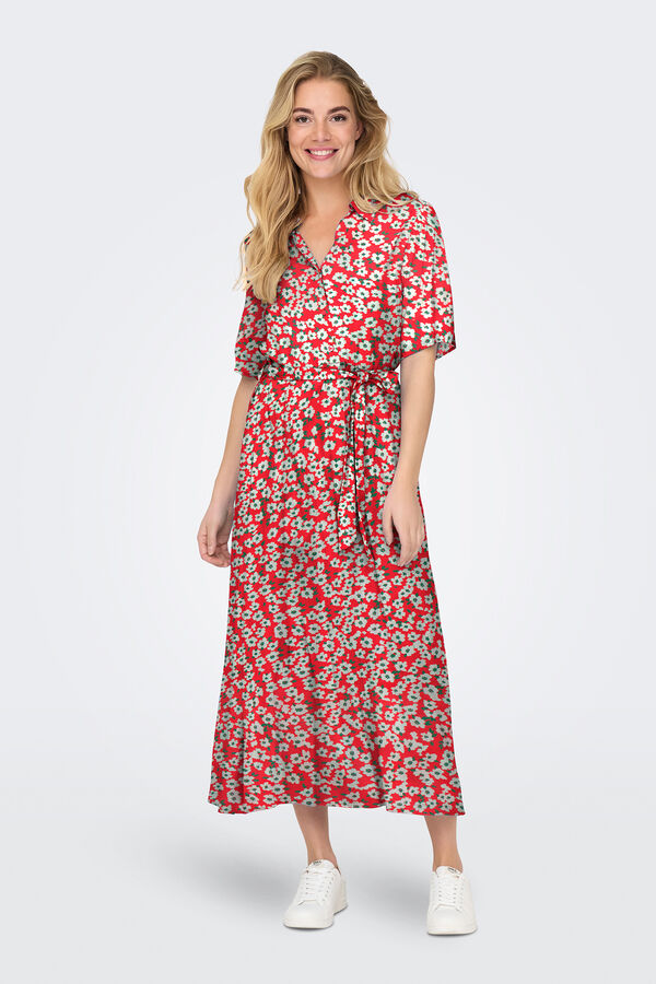 JDY Vestido midi camiseiro vermelho