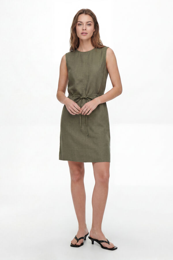 Pieces Vestido curto de linho sem mangas verde