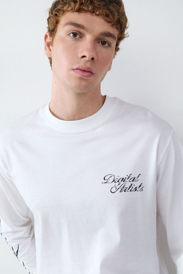 Balmohk Camiseta manga larga print blanco