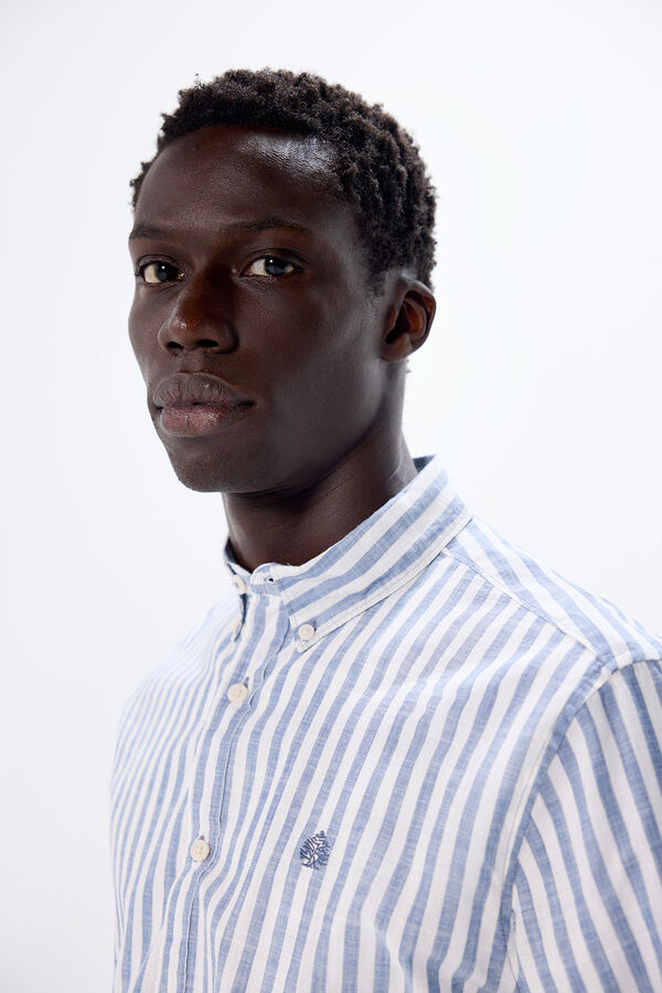 Springfield Camisa riscas clara em tecido azul