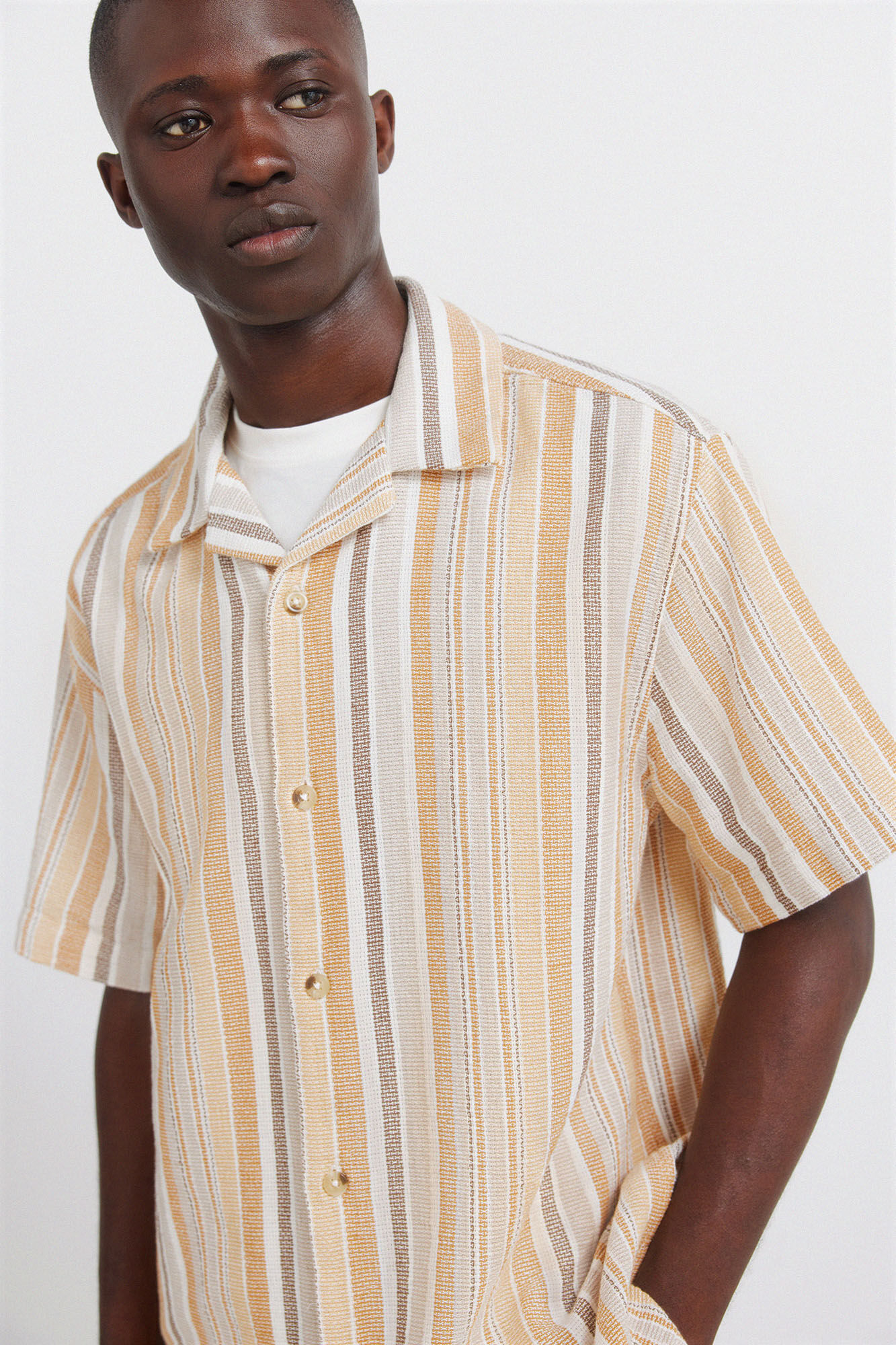 Springfield Camisa de manga curta r&uacute;stica &agrave;s riscas