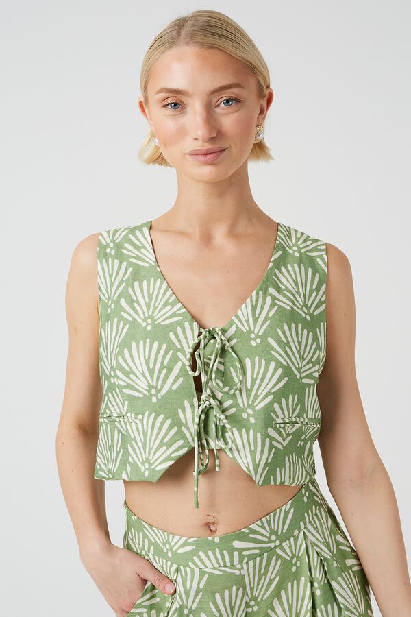 Brave Soul Colete estampado com gola em bico verde