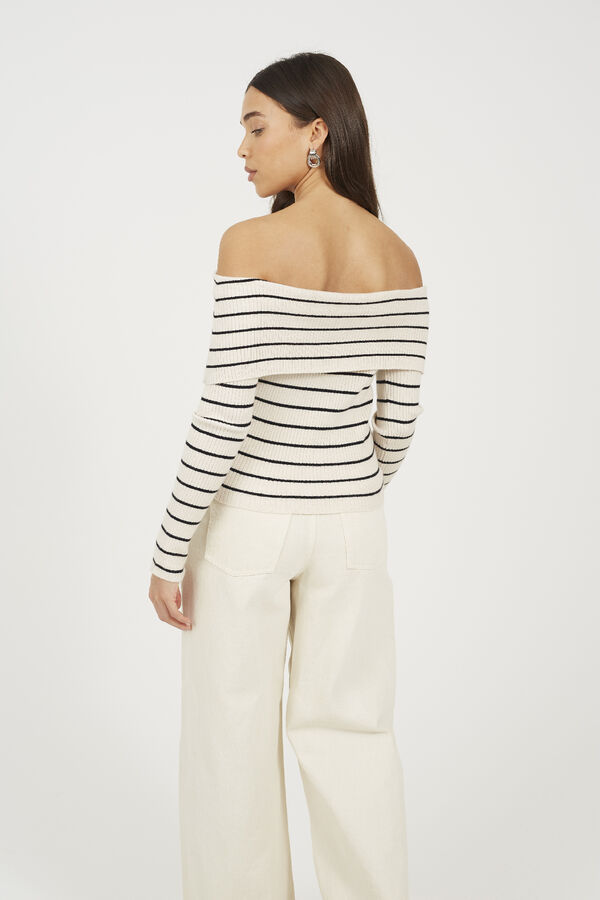 Brave Soul Su&eacute;ter riscas com gola canoa bege