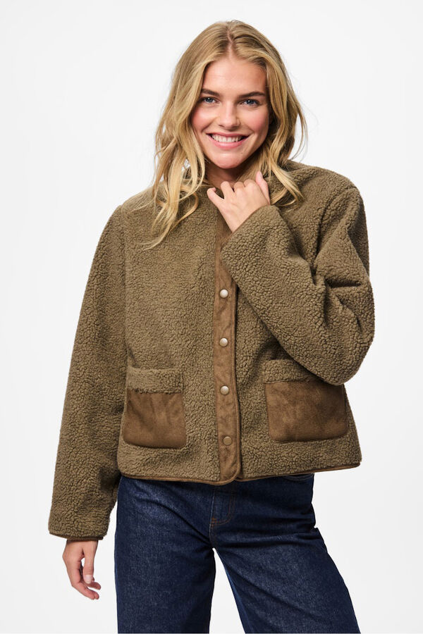 Pieces Jaqueta de veludo cotel&ecirc; com camur&ccedil;a em camur&ccedil;a cinzento