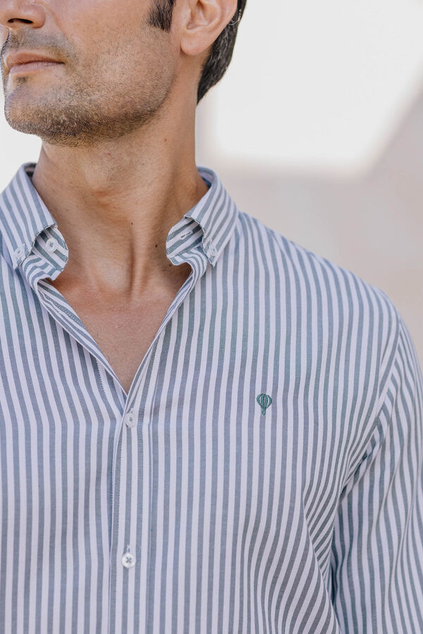 Celopman Camisa Oxford Listrada M&eacute;dia Vb verde
