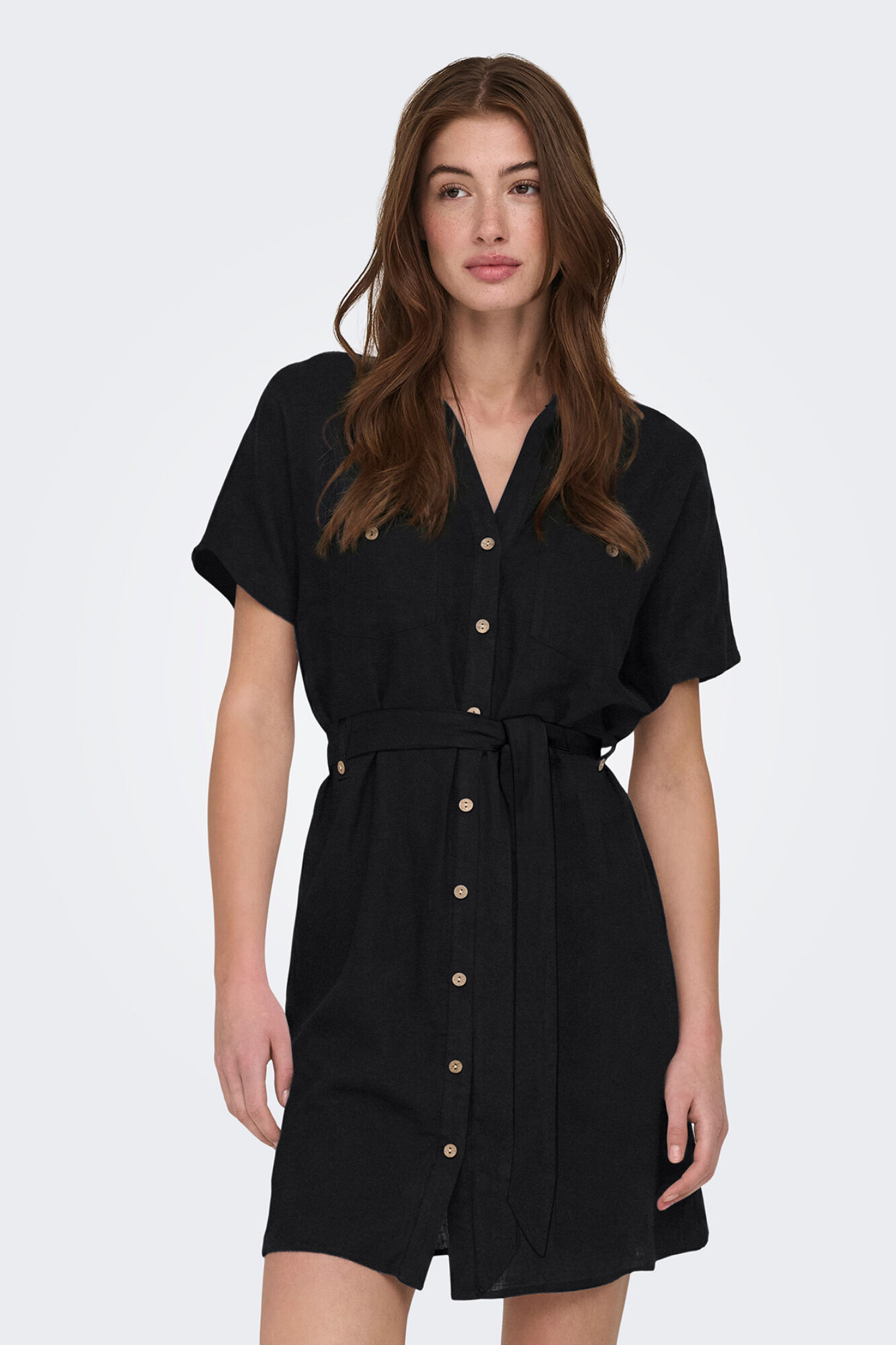 Only Vestido curto camiseiro de linho