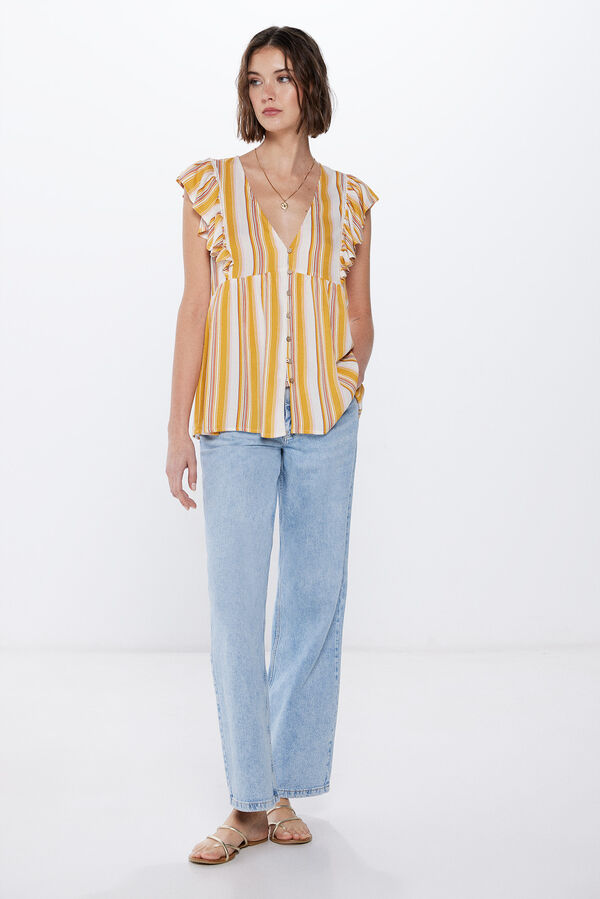 Springfield Blusa Bambula Volantes Rayas amarillo
