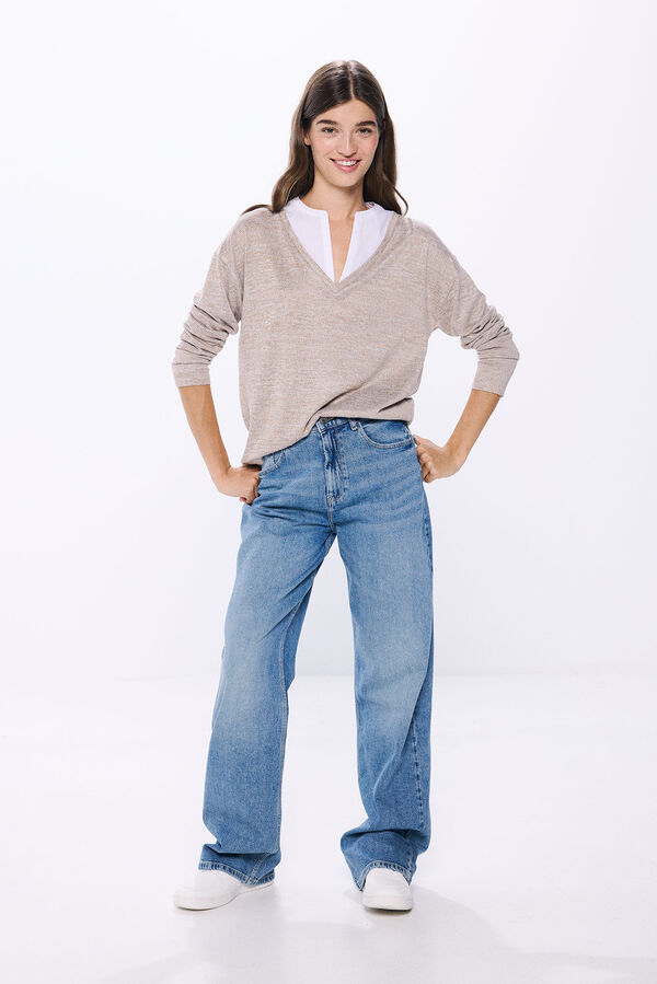 Springfield Camiseta combinada escote pico nude