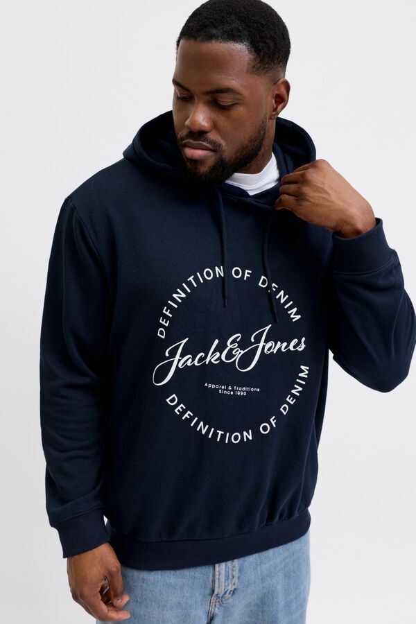 Jack & Jones PLUS Sweatshirt com capuz em algod&atilde;o azul