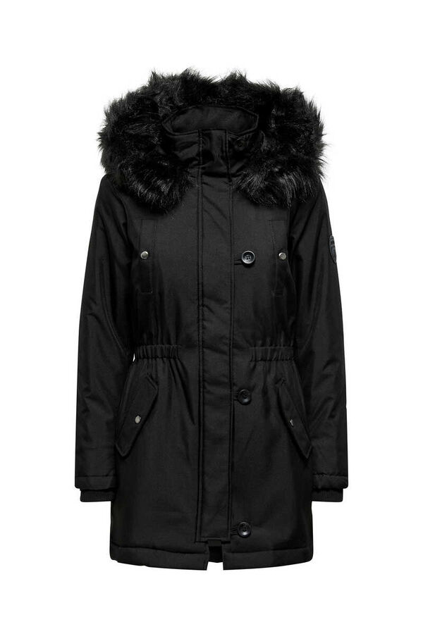 Only Parka con capucha con pelo negro