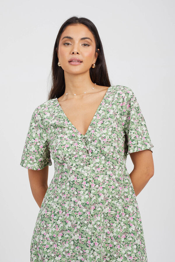 Brave Soul Vestido de flores con cuello pico estampado