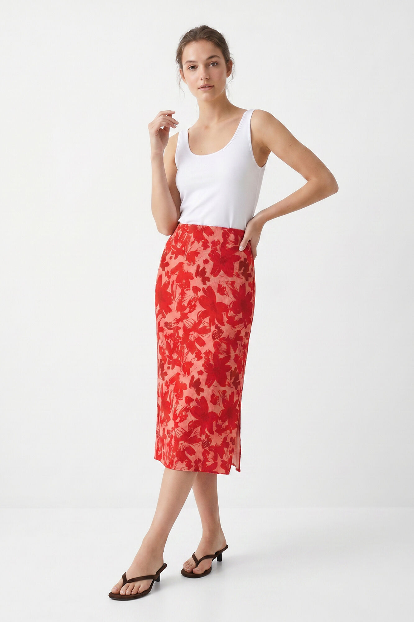 Pieces Falda midi estampada