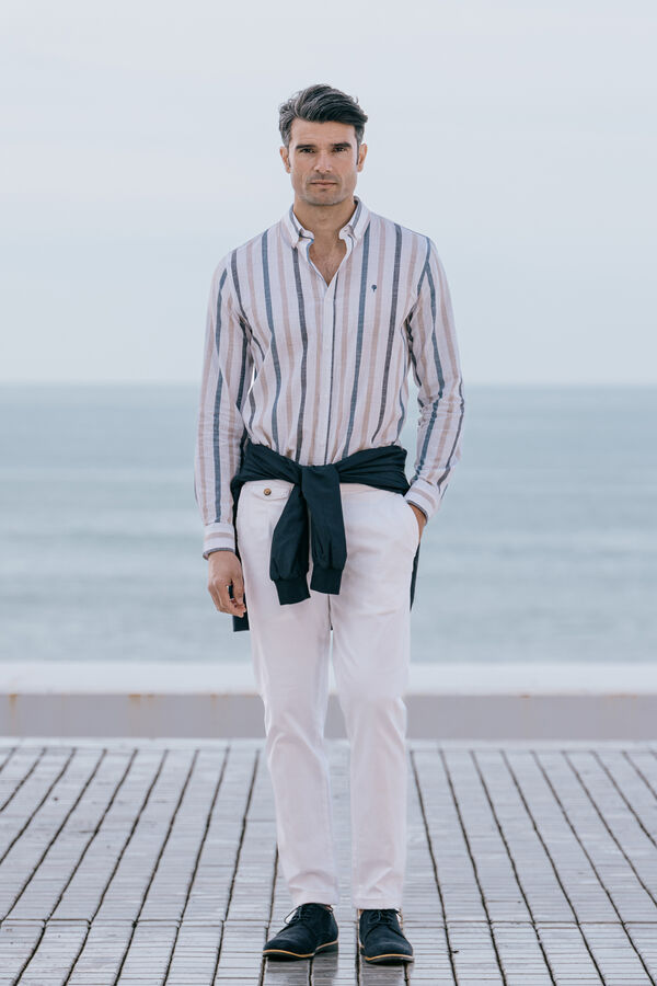 Celopman Camisa Rayas Con Lino azul