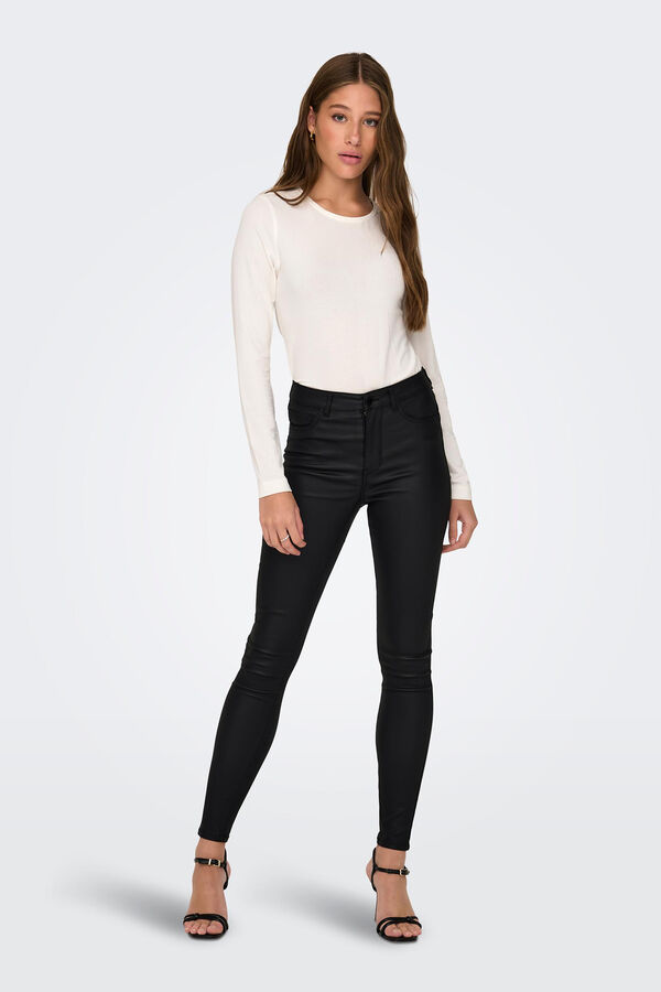JDY Pantal&oacute;n skinny encerado tiro alto negro