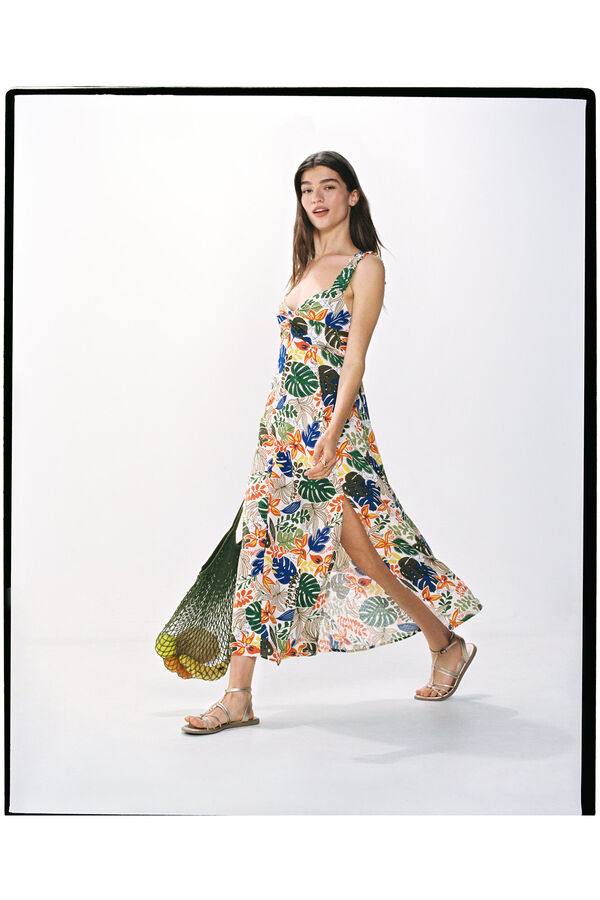 Springfield Vestido Midi Estampado Tropical azul