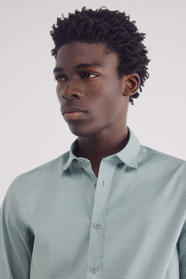 Springfield Camisa popel&iacute;n micro print easy care verde