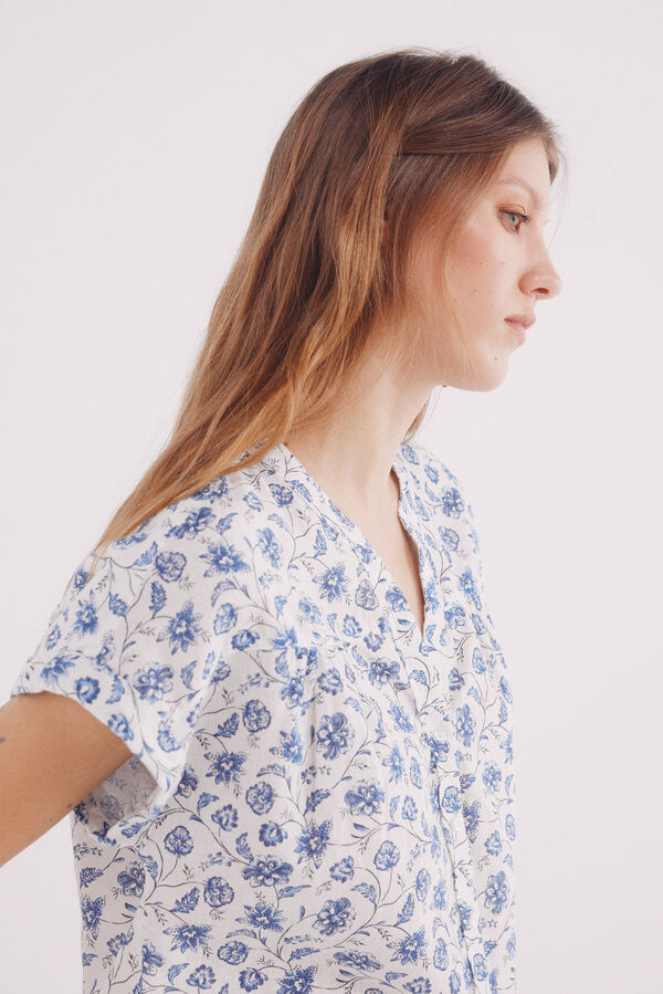 Springfield Blusa de decote linho com decote em V azul