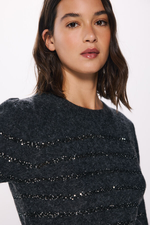 Springfield Su&eacute;ter riscas de lantejoulas cinzento