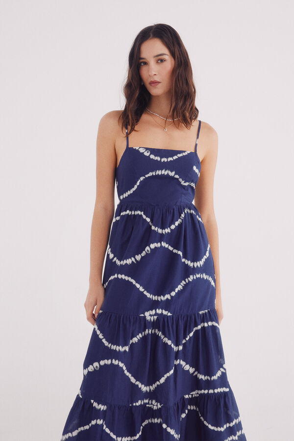 Springfield Vestido midi estampado espalda abierta azul