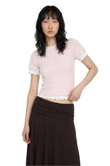 Koton T-shirt crop de manga curta rosa
