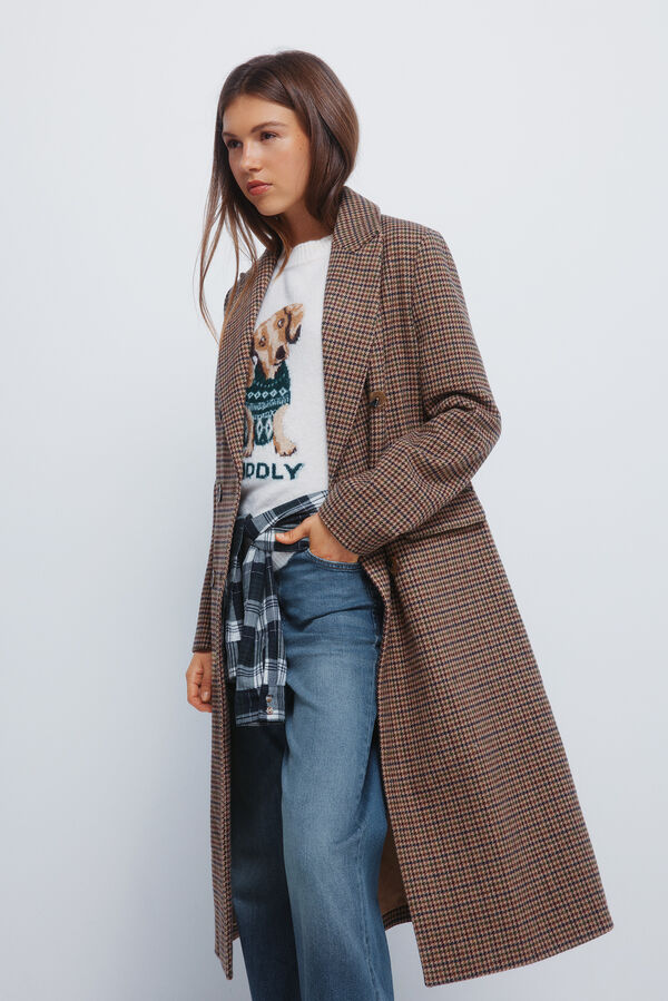 Springfield Abrigo largo cuadros doble abotonadura tostado