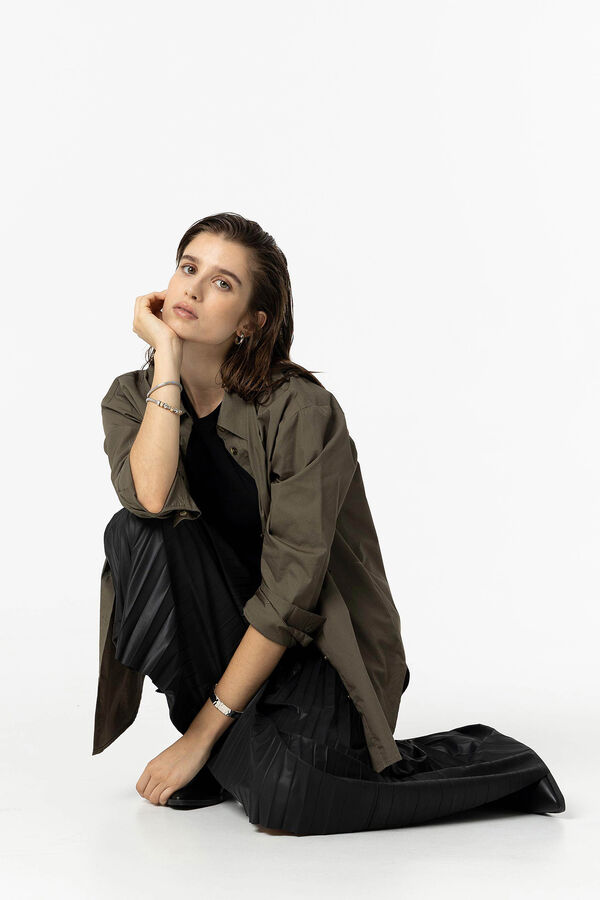 Tiffosi Saia Midi Plissada Efeito Couro preto