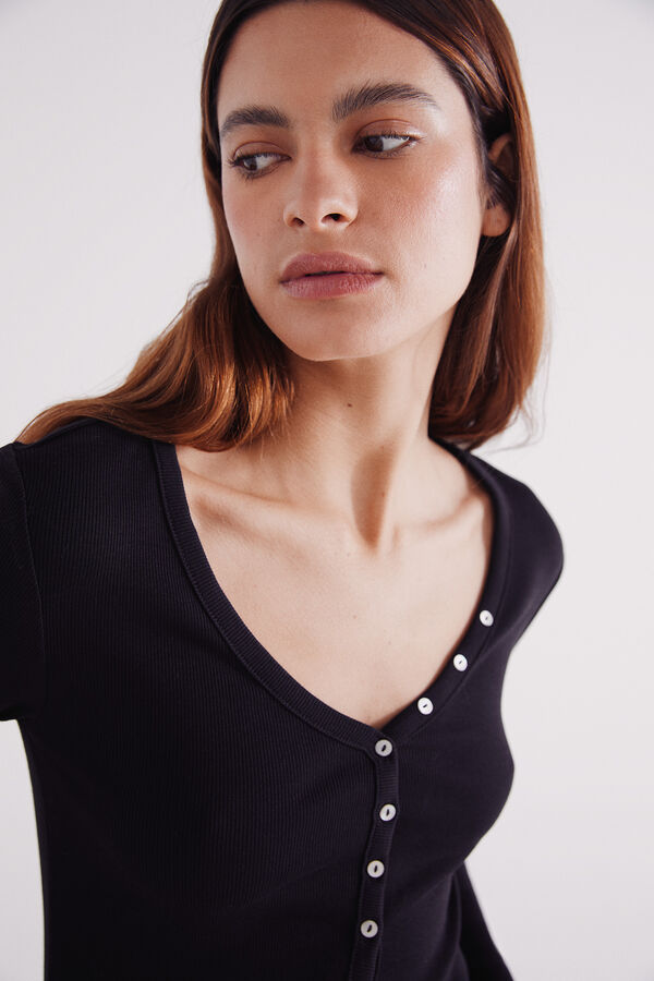 Springfield T-shirt Bakery com decote em bot&otilde;es preto