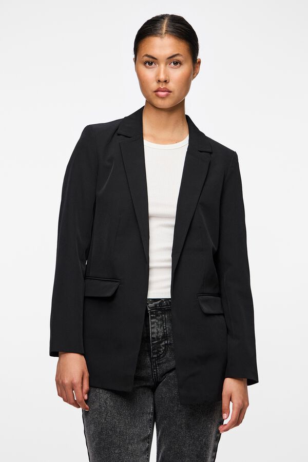 Pieces Blazer oversize sem bot&otilde;es preto