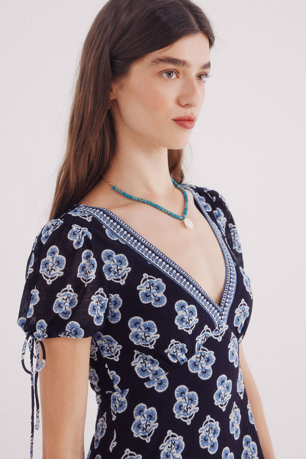 Springfield Vestido midi lazos mangas estampado azul