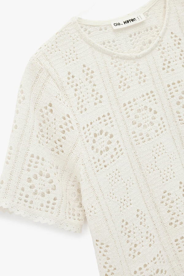 Koton T-shirt curta de crochet castanho