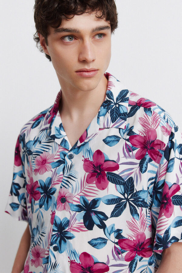 Springfield Camisa de manga curta em viscose estampada multicolour