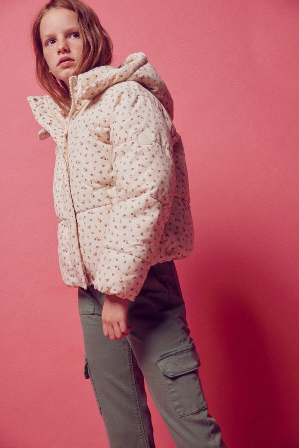 Springfield Kids Chaqueta acolchada pana flores ni&ntilde;a beige