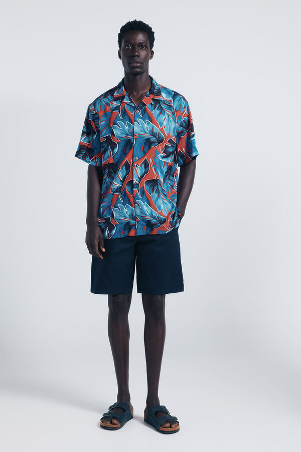 Springfield Camisa de manga curta de viscose estampado vermelho