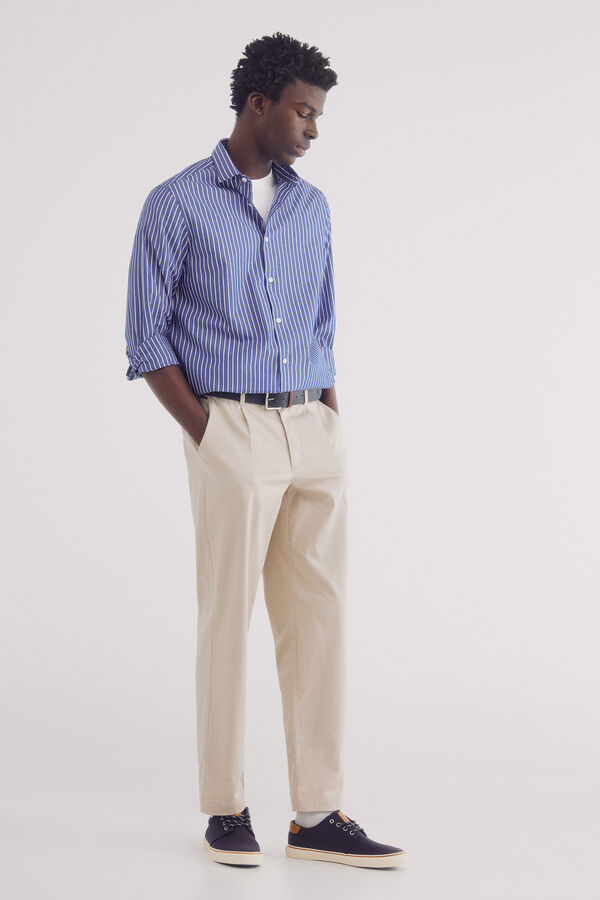 Springfield Camisa social popelina em riscas azul