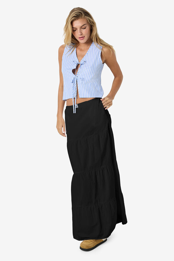 Noisy May Saia longa de popelina camponesa preto