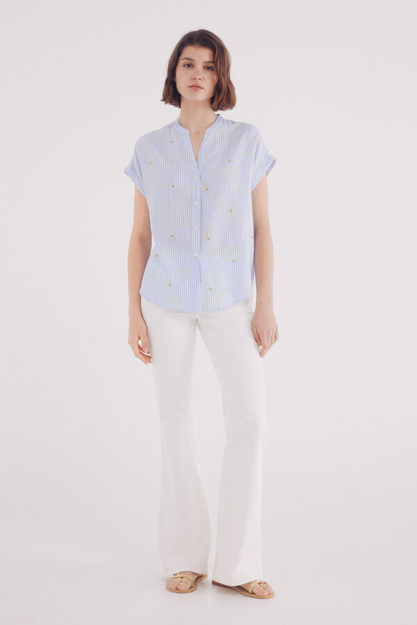 Springfield Blusa Oxford leve com gola mao azul